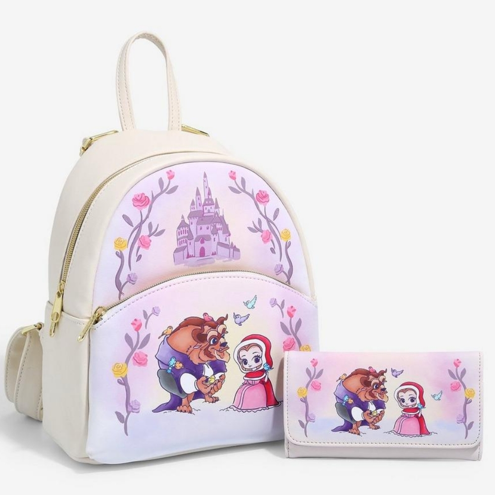 Loungefly Disney Beauty & The Beast Chibi Character Mini Backpack & Flap Wallet